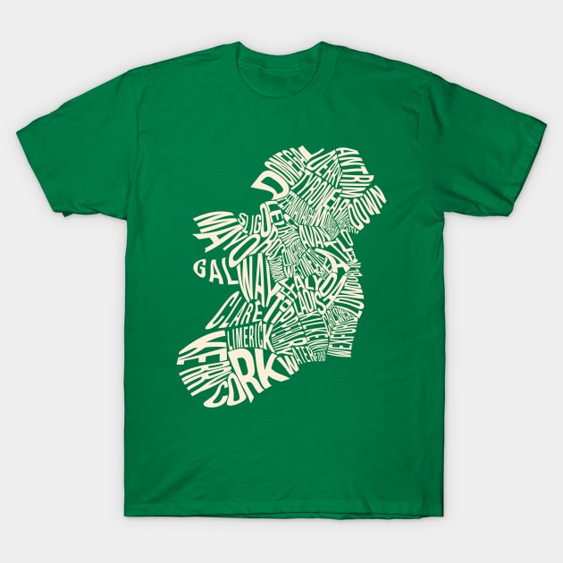 Counties of Ireland - Tan on Green T-Shirt by downformytown